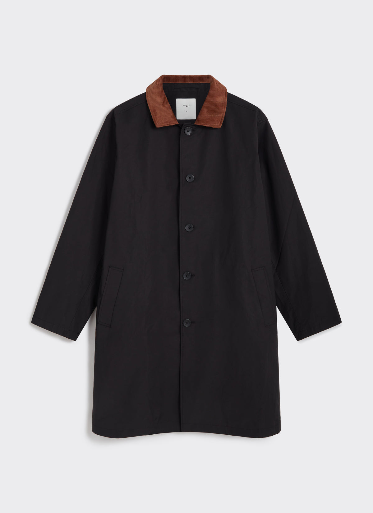 Men's Black Trench Coat - Cord Collar - Cotton