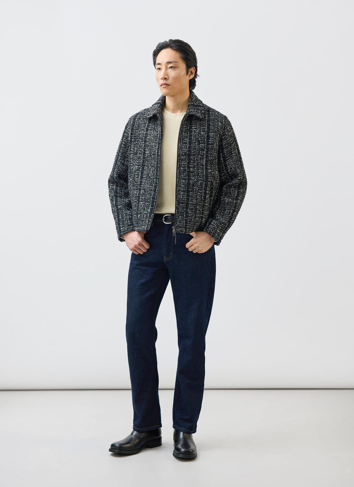 Men's Cropped Zip Jacket: Ingegno - Wool - Black