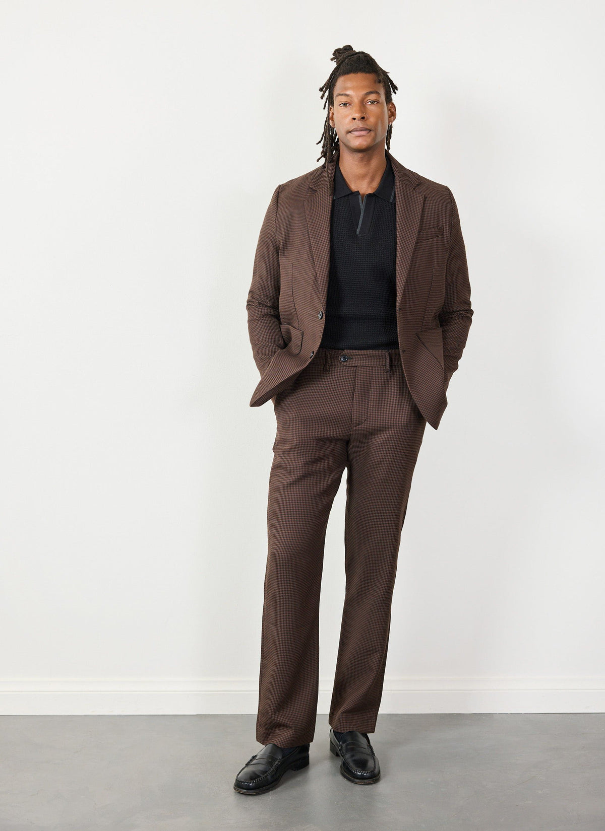 Men's Tailored Blazer - Houndstooth - Espresso Brown