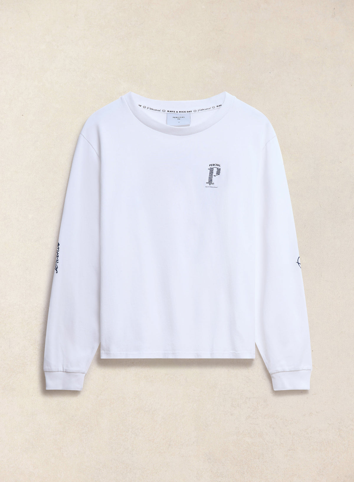 Tucker Embroidered Long Sleeve T-Shirt - White - Percival