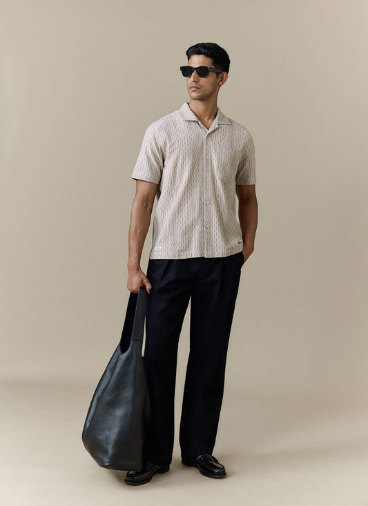 Men's Cuban Collar Shirt: Leland - Cream - Cotton