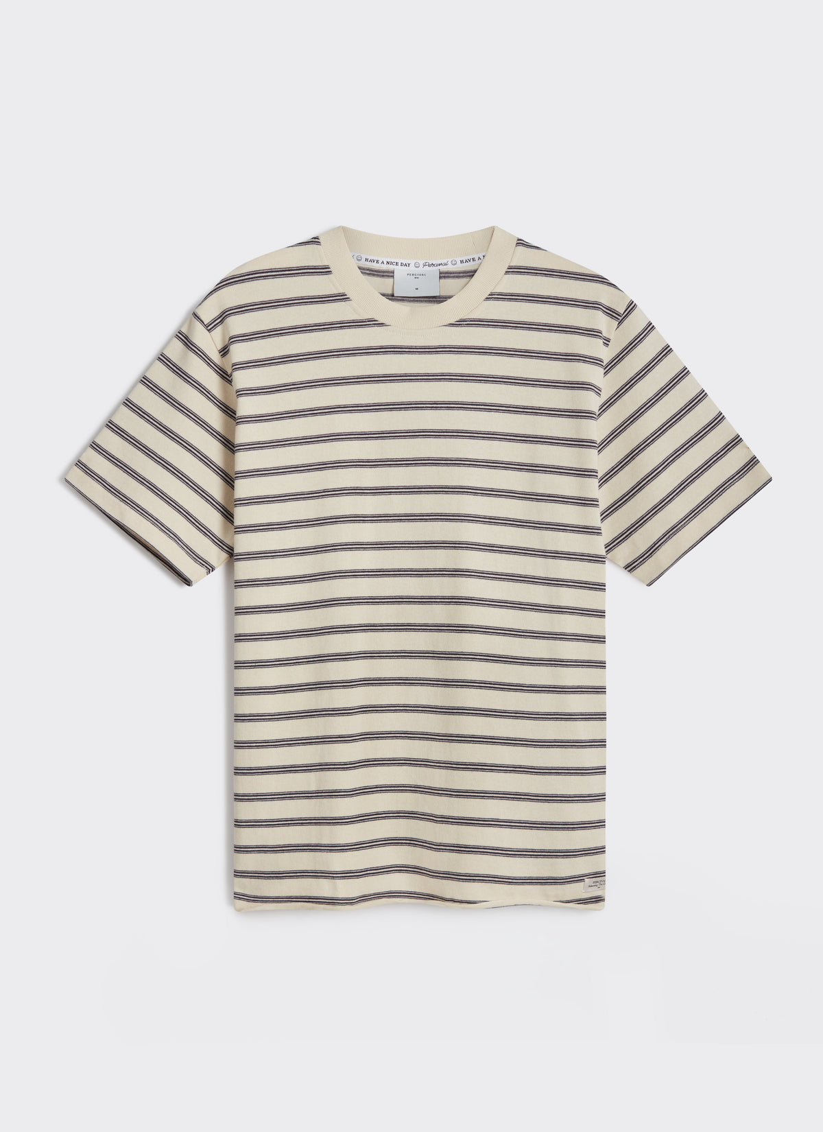 Men's Breton T Shirt - Arlo Raw Hem - Organic Cotton - White Stripe