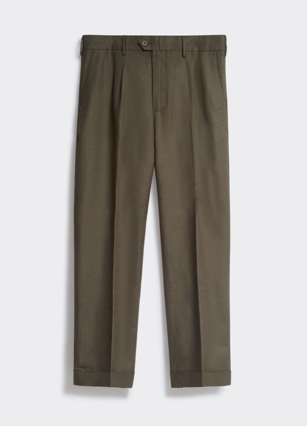 Men's Twin Pleated Trousers - Linen - Khaki