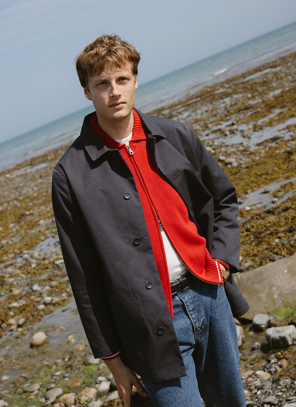 Men's Navy Short Trench Coat - Sherlock - Waterproof - Percival