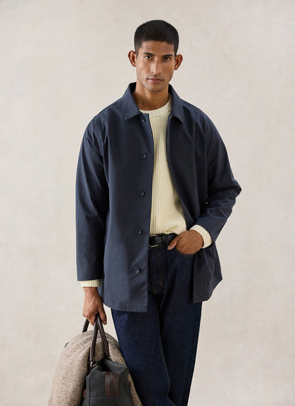 Men's Navy Short Trench Coat - Sherlock - Waterproof - Percival
