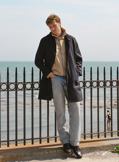 Men's Black Waterproof Long Trench Coat - Cord Collar - Percival
