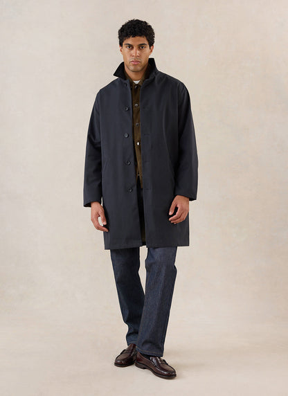Men's Black Waterproof Long Trench Coat - Cord Collar - Percival
