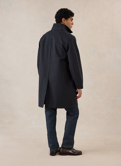 Men's Black Waterproof Long Trench Coat - Cord Collar - Percival