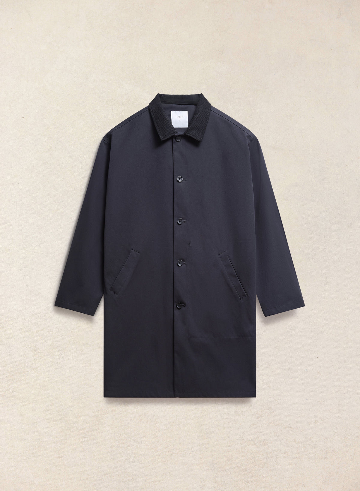 Men's Black Waterproof Long Trench Coat - Cord Collar - Percival