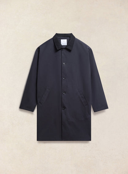 Men's Black Waterproof Long Trench Coat - Cord Collar - Percival