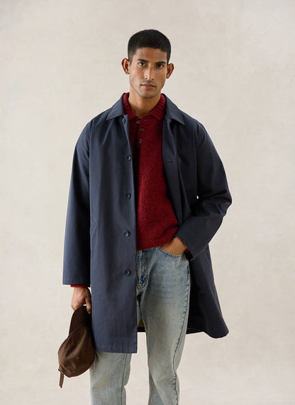 Men's Waterproof Long Trench Coat - Wilson - Navy Blue - Percival