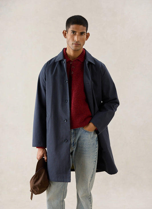 Men's Waterproof Long Trench Coat - Wilson - Navy Blue - Percival
