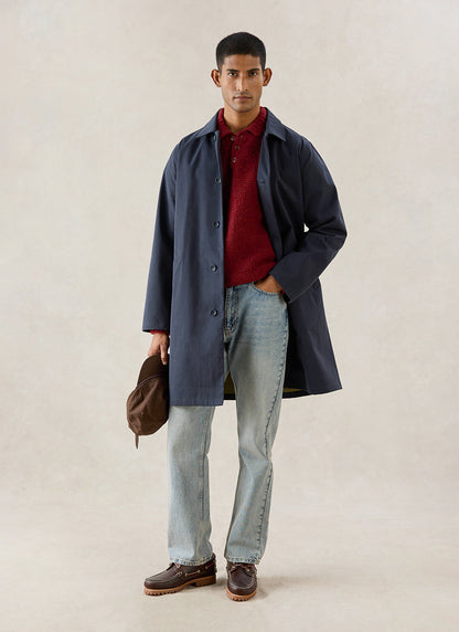 Men's Waterproof Long Trench Coat - Wilson - Navy Blue - Percival