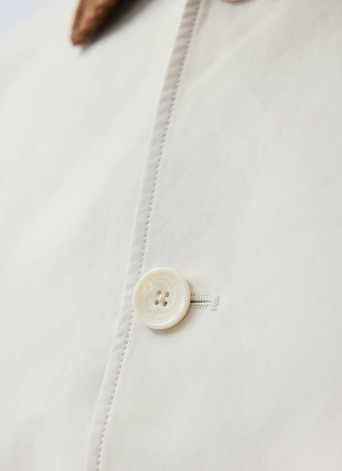 Men's Contrast Collar Long Trench Coat - Cotton - Cream