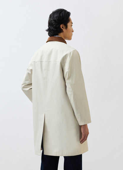 Men's Contrast Collar Long Trench Coat - Cotton - Cream