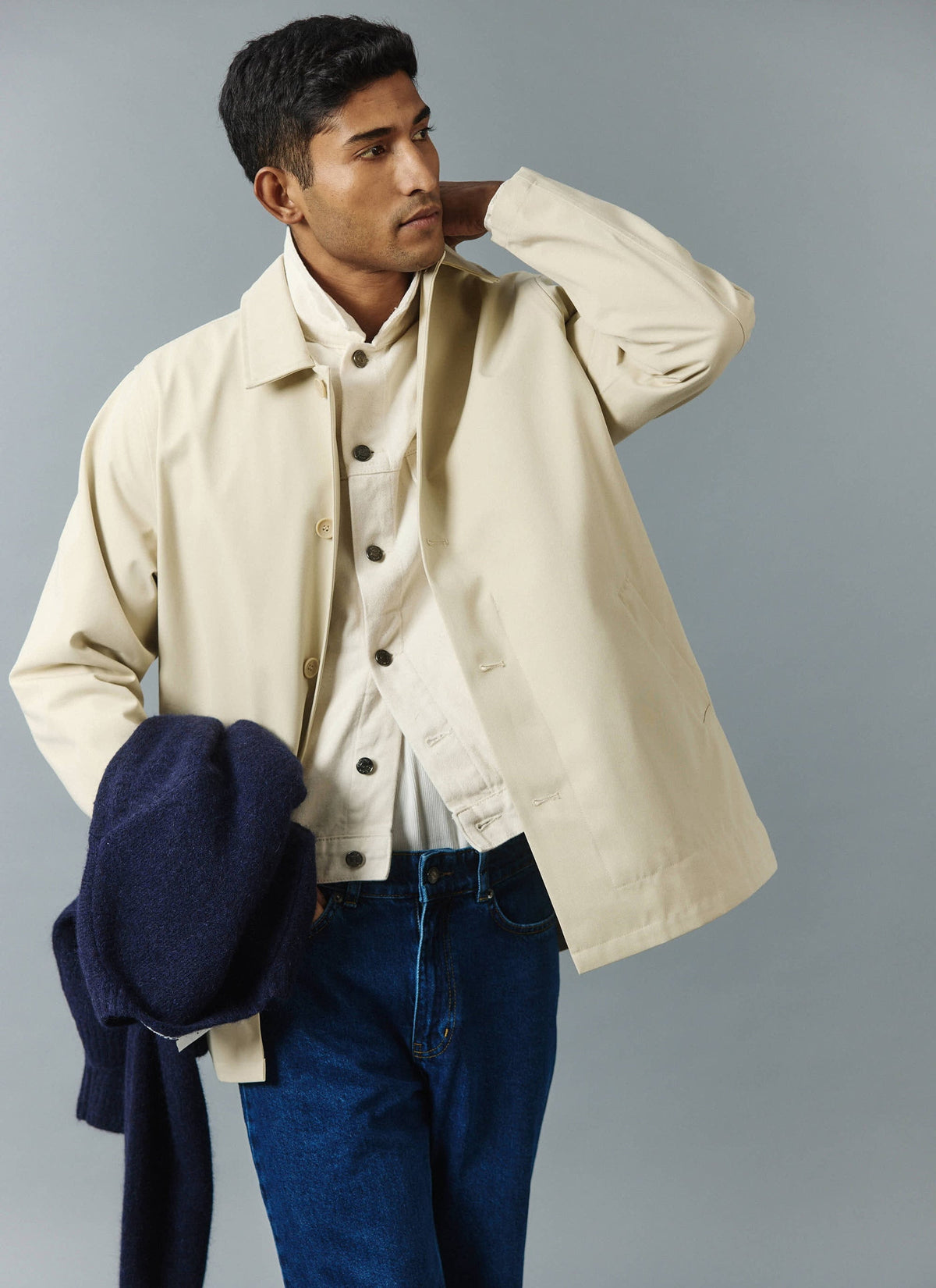 Men's Sherlock Short Trench Coat - Waterproof - Cream