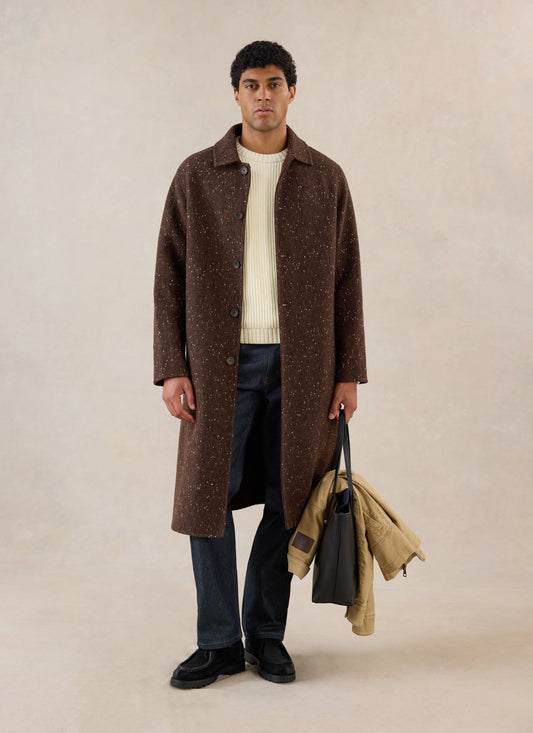 Men's Long Overcoat - Minnesota - Brown Fleck Twill - Percival