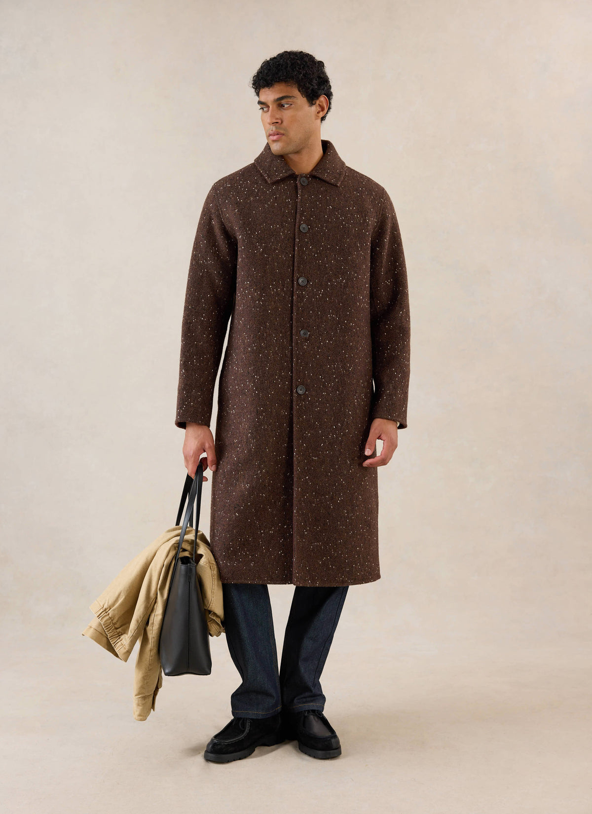 Men's Long Overcoat - Minnesota - Brown Fleck Twill - Percival