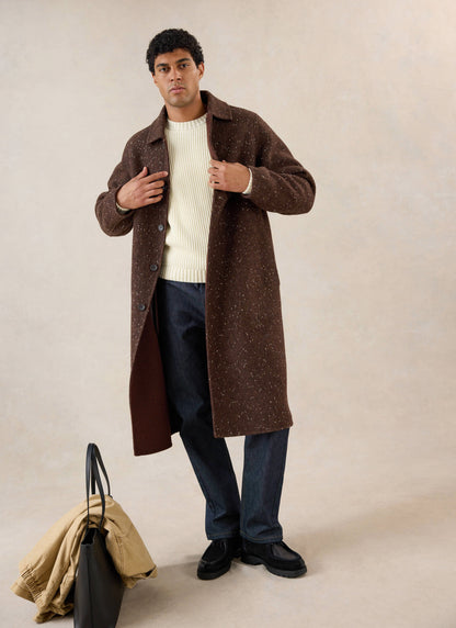 Men's Long Overcoat - Minnesota - Brown Fleck Twill - Percival