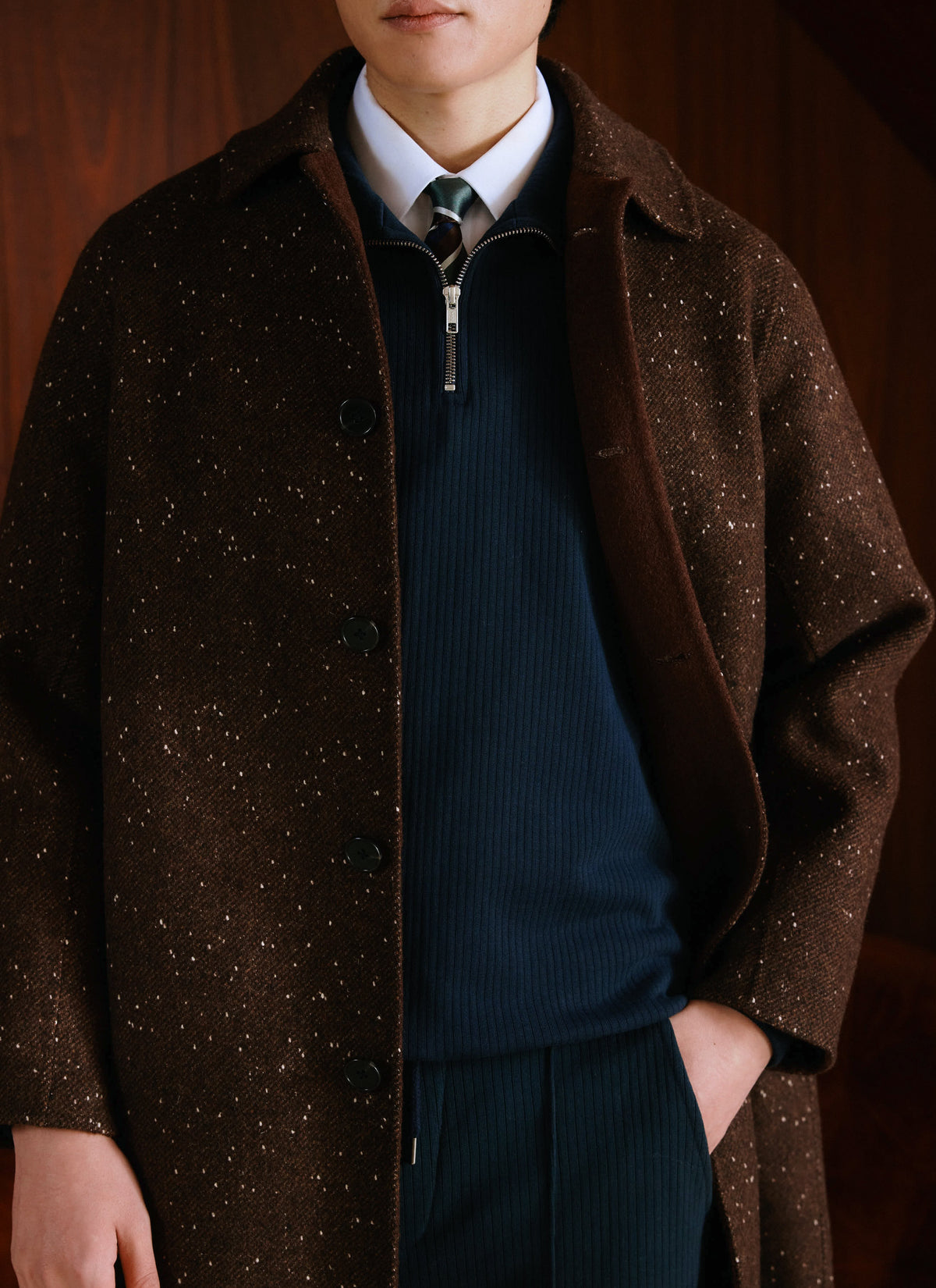 Men's Long Overcoat - Minnesota - Brown Fleck Twill - Percival