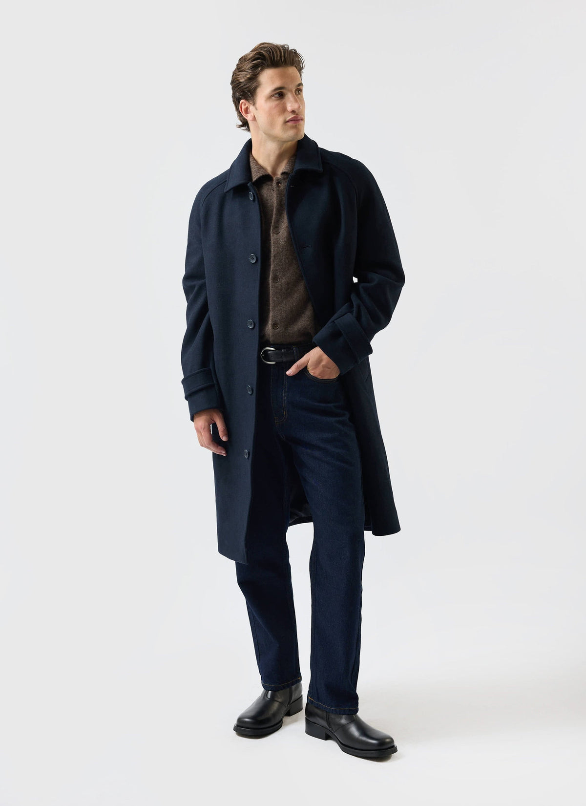 Men’s Car Coat - Wool Overcoat - Navy Blue