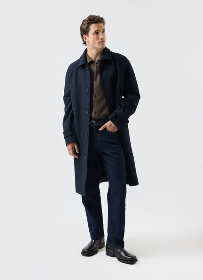 Men’s Car Coat - Wool Overcoat - Navy Blue