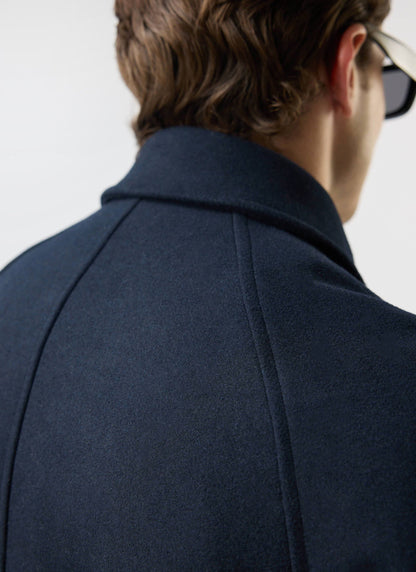 Men’s Car Coat - Wool Overcoat - Navy Blue