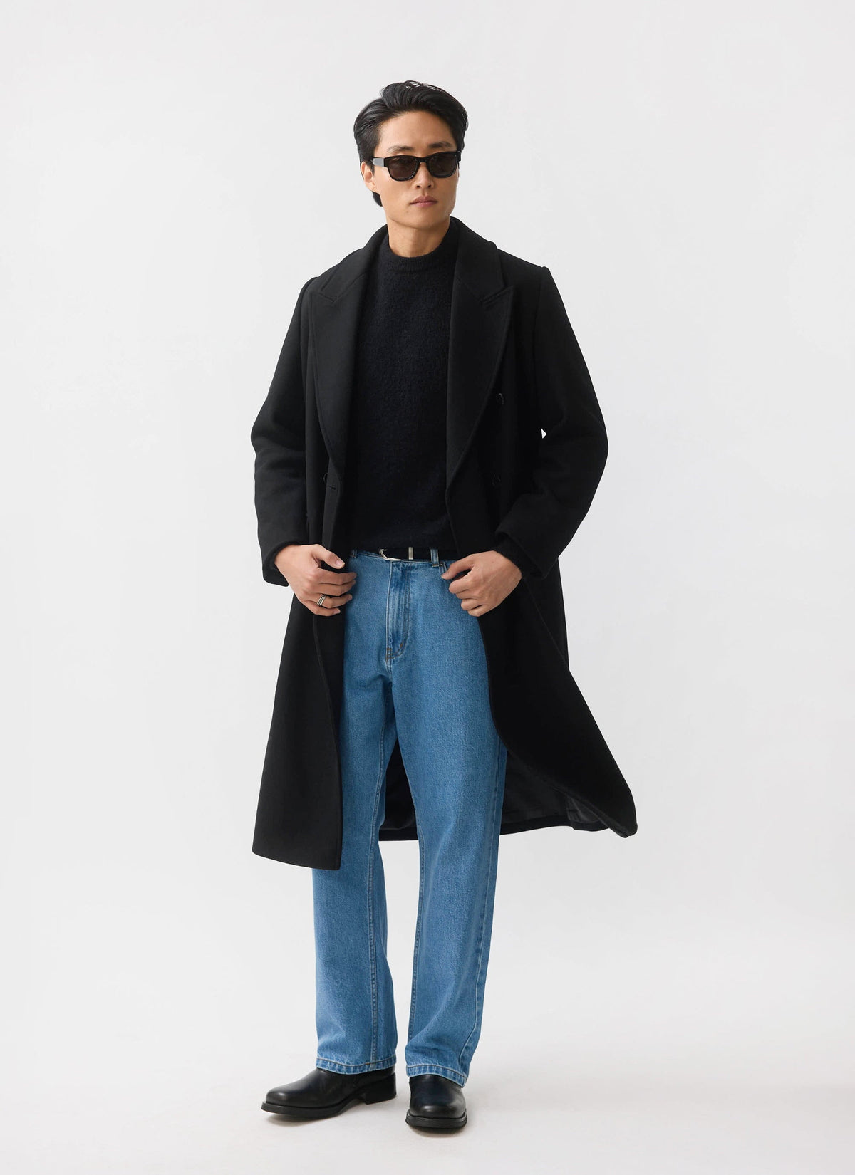 Double Breasted Overcoat - Wool - Black