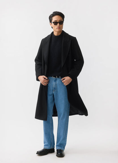 Double Breasted Overcoat - Wool - Black