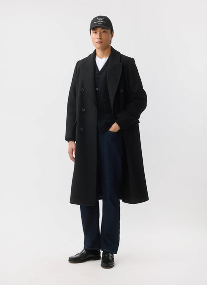 Double Breasted Overcoat - Wool - Black