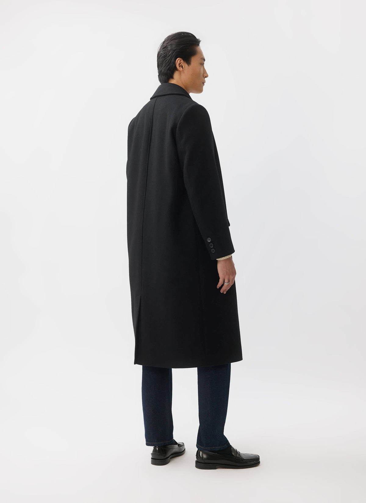 Double Breasted Overcoat - Wool - Black
