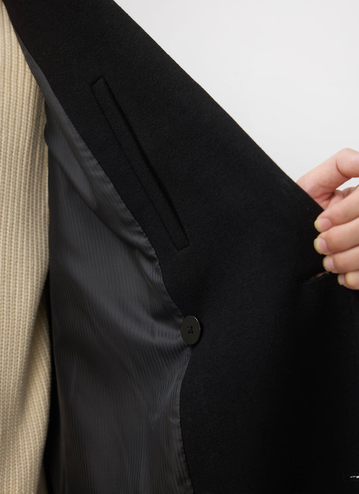 Double Breasted Overcoat - Wool - Black