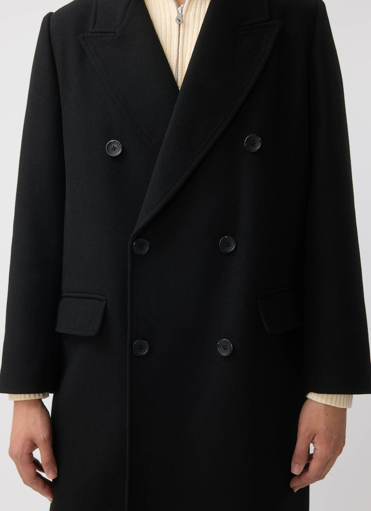 Double Breasted Overcoat - Wool - Black