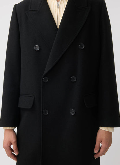 Double Breasted Overcoat - Wool - Black
