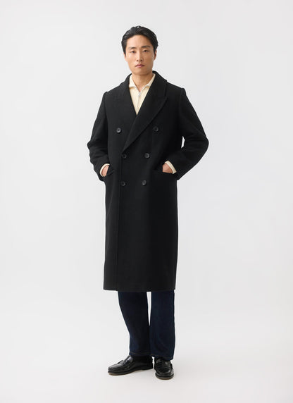Double Breasted Overcoat - Wool - Black