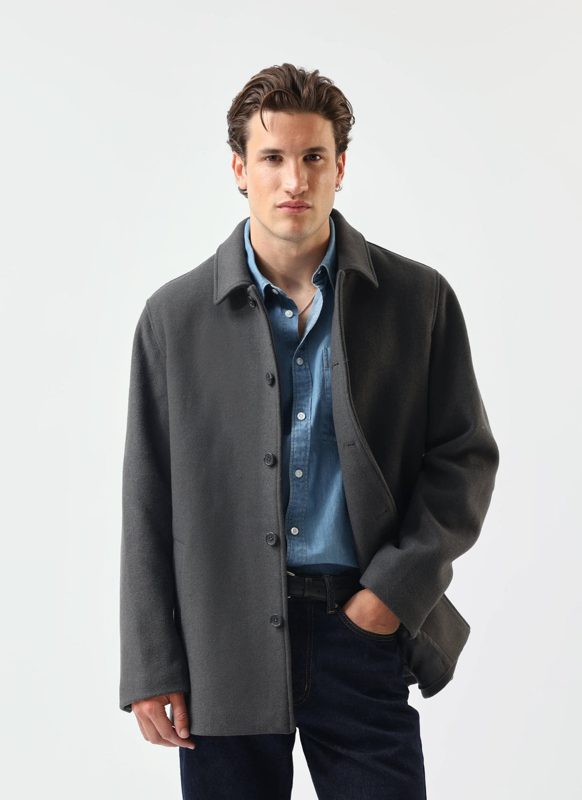 Peacoat - Melton Wool - Charcoal Grey