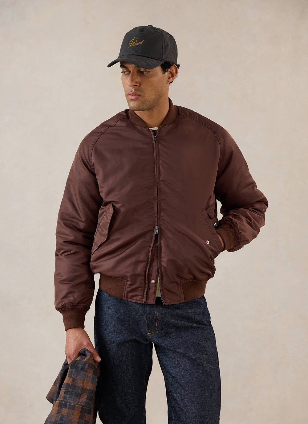 Men's Bomber Jacket - Nylon - Espresso Brown - Percival