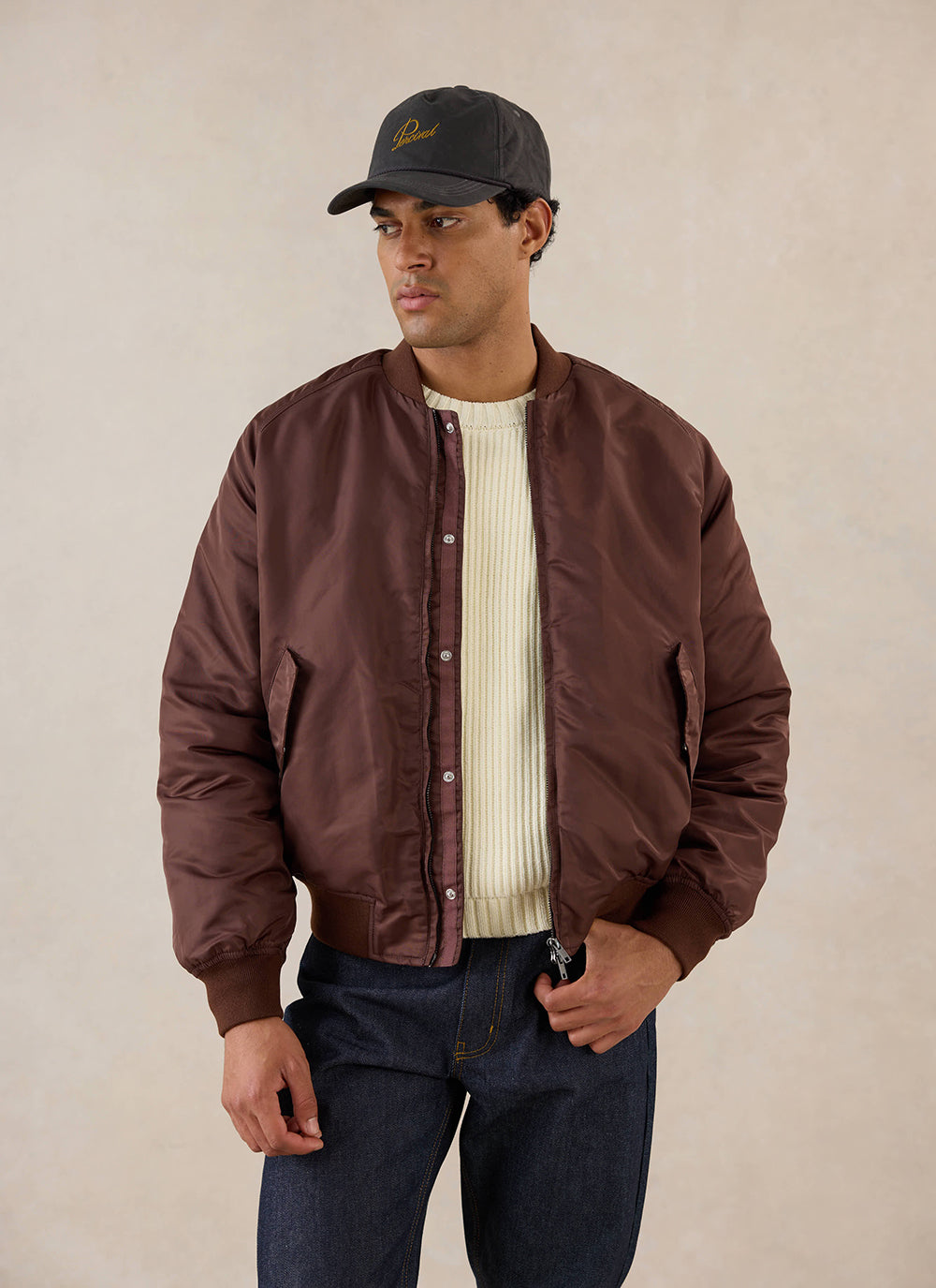 Men's Bomber Jacket - Nylon - Espresso Brown - Percival