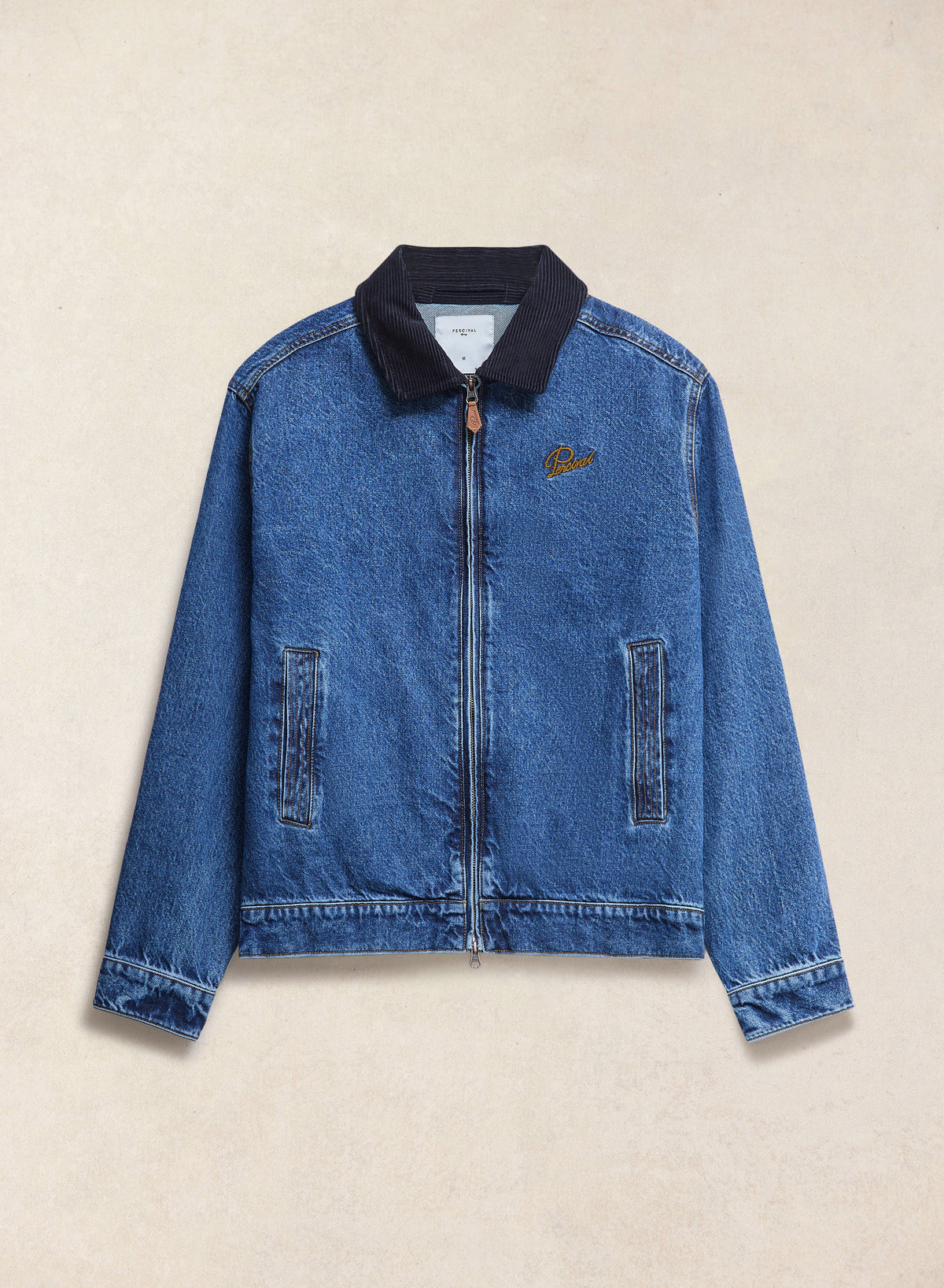 Men's Denim Zip Jacket - Mackey - Mid Wash Blue - Cotton - Percival
