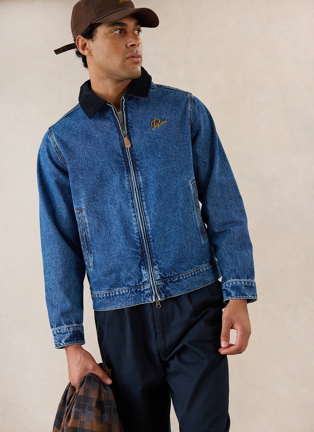 Men's Denim Zip Jacket - Mackey - Mid Wash Blue - Cotton - Percival