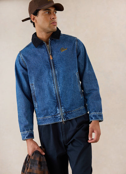 Men's Denim Zip Jacket - Mackey - Mid Wash Blue - Cotton - Percival
