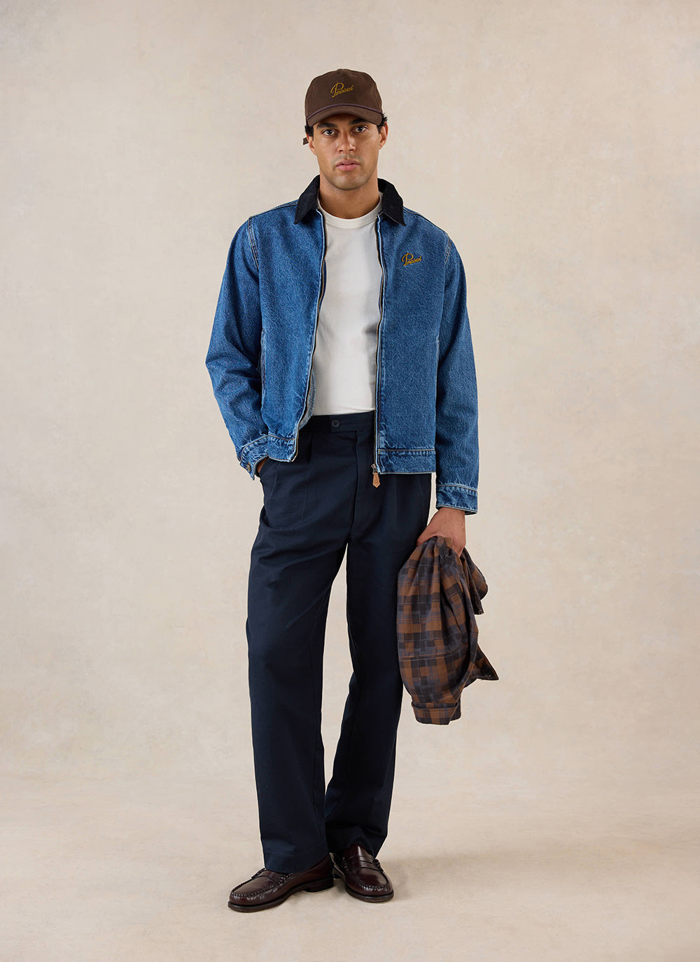 Men's Denim Zip Jacket - Mackey - Mid Wash Blue - Cotton - Percival