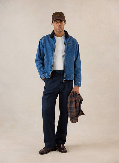 Men's Denim Zip Jacket - Mackey - Mid Wash Blue - Cotton - Percival