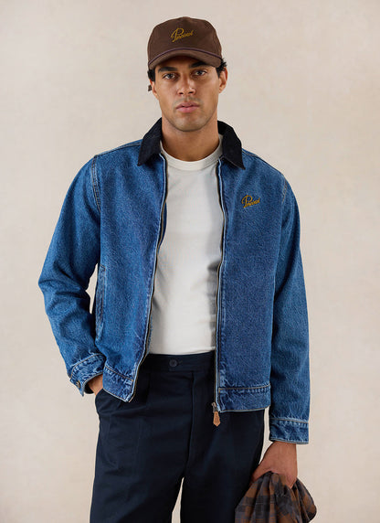 Men's Denim Zip Jacket - Mackey - Mid Wash Blue - Cotton - Percival