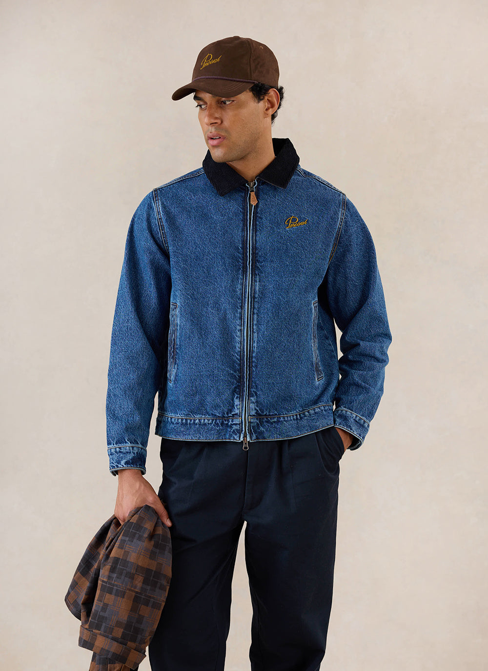 Men's Denim Zip Jacket - Mackey - Mid Wash Blue - Cotton - Percival