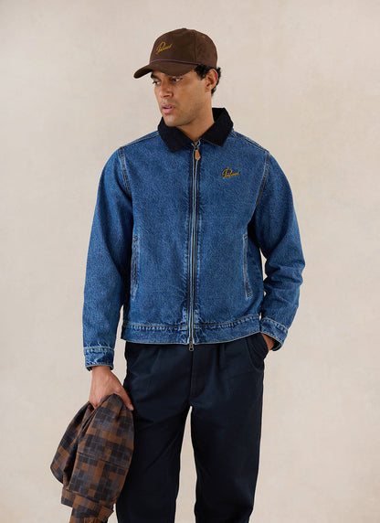 Men's Denim Zip Jacket - Mackey - Mid Wash Blue - Cotton - Percival