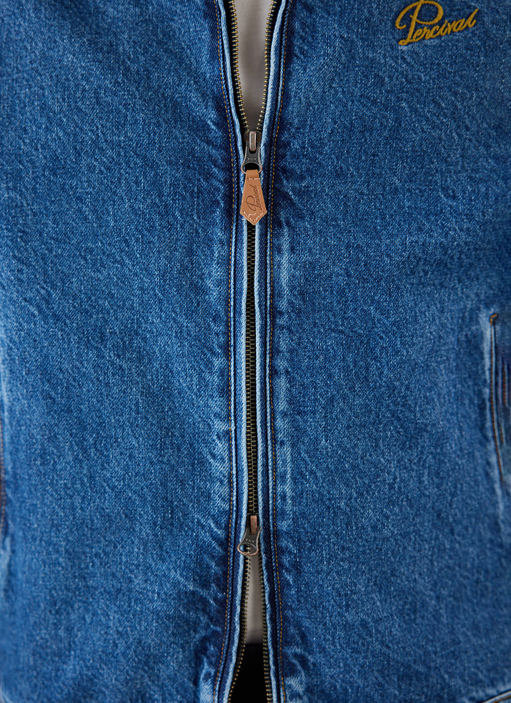 Men's Denim Zip Jacket - Mackey - Mid Wash Blue - Cotton - Percival
