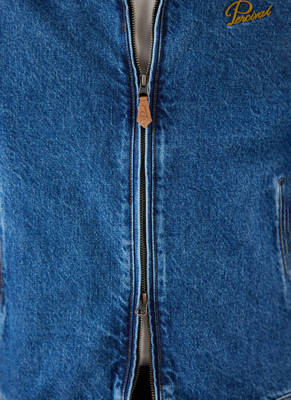 Men's Denim Zip Jacket - Mackey - Mid Wash Blue - Cotton - Percival