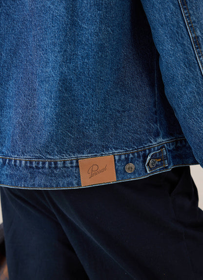Men's Denim Zip Jacket - Mackey - Mid Wash Blue - Cotton - Percival