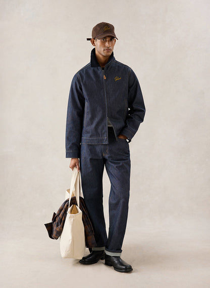 Men's Raw Denim Zip Jacket - Mackey - Indigo